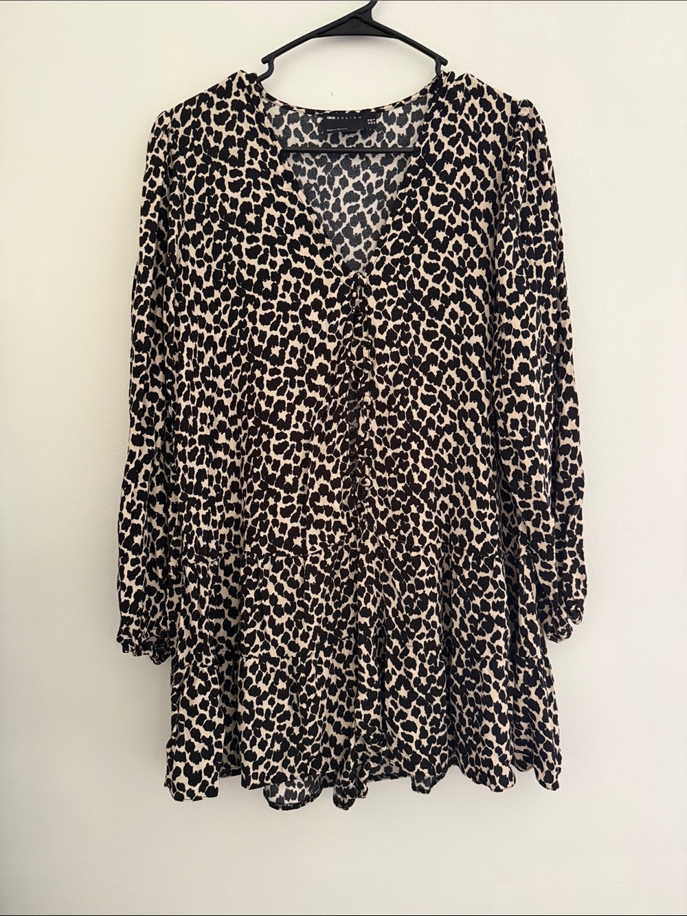 ASOS Leopard Print Tiered Mini Dress - Black & Cream